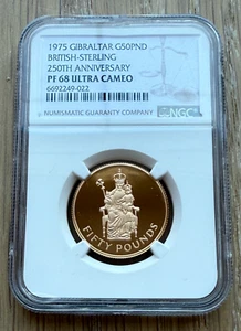 Gibraltar 1975 Gold 50 Pounds NGC PF68UC British-Sterling 250th Anniversary - Picture 1 of 2