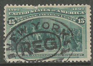 Sc #238 New York Oval Town Cancel Spacefiller 15 Cent Columbian 1893 $80 US89e71 - Picture 1 of 2