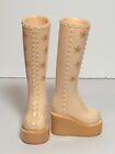 Barbie Doll Shoes MY SCENE Tall Cream Knee High Wedge Boots Flowers #1116