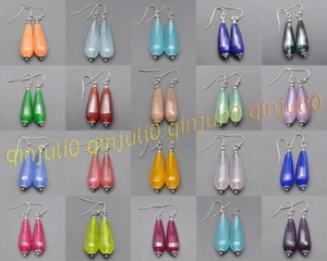 Faceted 11x27mm Multicolor Mixed Gemstone Teardrop Dangle Silver Hook Earrings - Picture 1 of 50