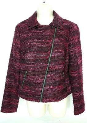 Dana Buchman Womens Blazer Coat Size 8 Diagonal Zip Up Black Red  - Image 1 of 4