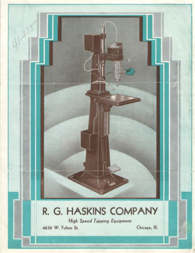 VTG ART DECO 1930s R. G. HASKINS CO.  BROCHURE! HIGH SPEED TAPPING EQMT BROCHURE
