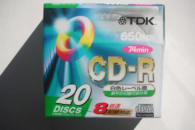 TDK CD-R74PWX20PS 650MB 20 CD-R Printable 1-8X Speed Sealed MADE IN JAPAN RARE - Bild 1 von 4