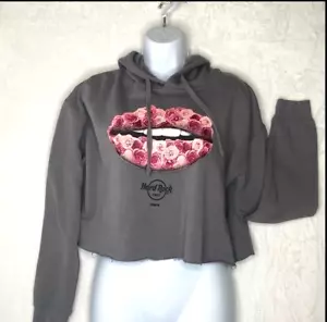 Hard Rock Café Tampa FL Hoodie Cropped Pullover Women's Small 0004 - Picture 1 of 8