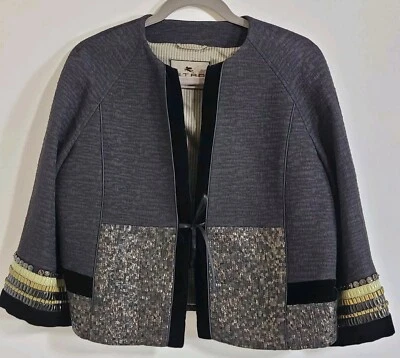Chaqueta Blazer Cintura ETRO Italia Mujer Talla 10 46 Cuentas Negocios Oficina Preppy  Foto 1 de 4