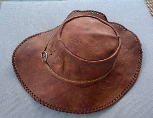 Vintage Hat Leather Western Cowboy Rancher Handmade Unique Retro Rare - Picture 1 of 12