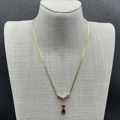 Vintage Avon Rialto Necklace Faux Amethyst Gold Tone Pendant Chain Boxed18" - Image 1 of 4