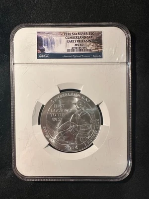 2016 Cumberland Gap  Early Release 5 oz Silver Quarter 25c NGC MS69 - Image 1 of 2