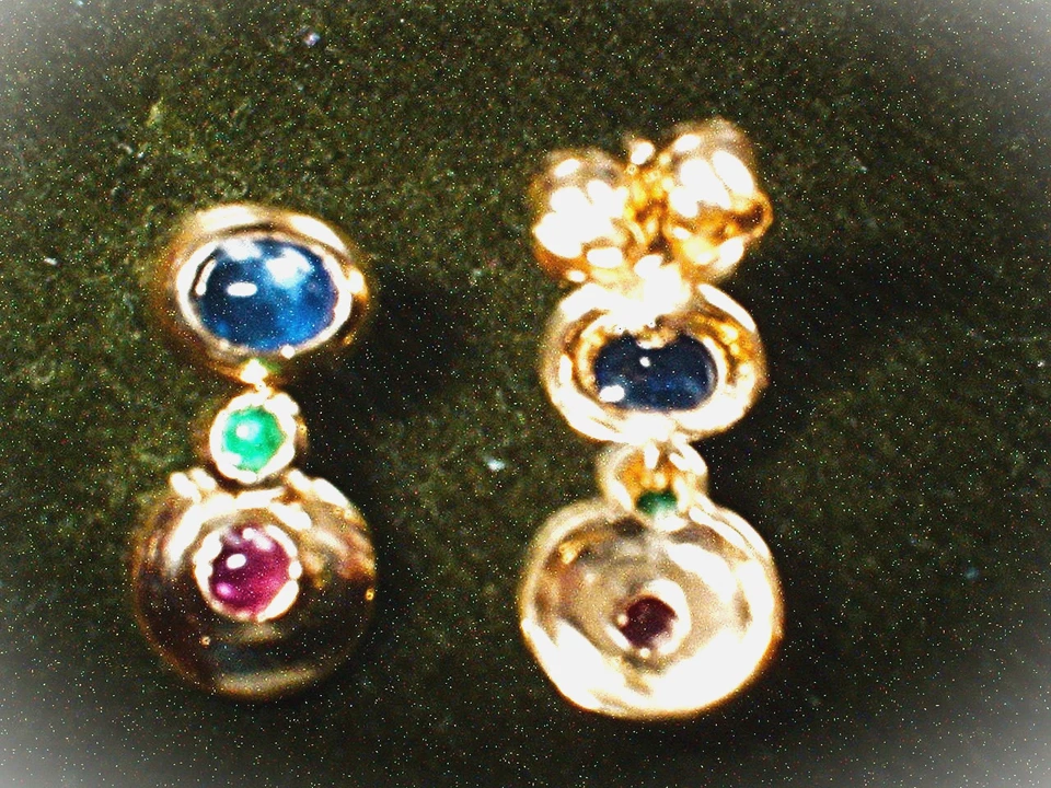 Ohrringe 15x7mm Safire Smaragd RubineCabochons neu ungetragen reines Gelbgold750 - Bild 1 von 1