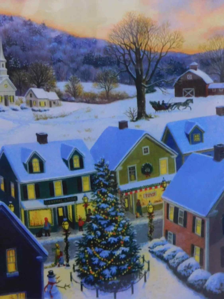 Christmas Tree Snowy Town Church Steeple Garden Flag & Stand Kit 13 by 18 Inch Foto 1 de 1