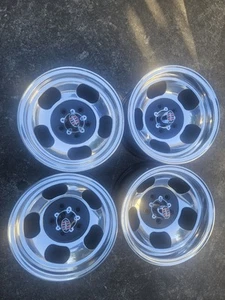 Aunger Triden 14x7 14x8 wheels polish NEW nuts caps Holden HQ HJ HX HZ WB 5/120 - Picture 1 of 8