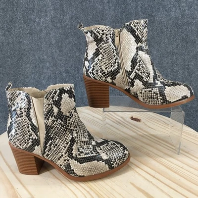 Botas Torrid Mujer 8.5 W Estampado Serpiente Tacones Bloque Cremallera Lateral Botín Beige Negro Foto 1 de 4