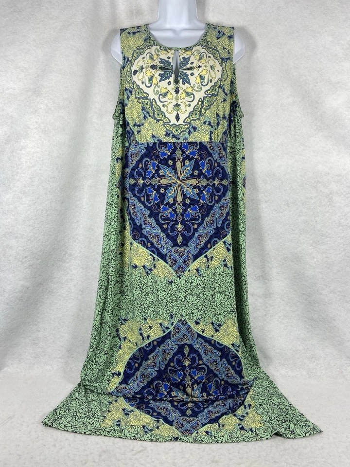 Chico’s Maxi Dress Womens 3 US 16 Green Blue High Waist Floral Sleeveless - Image 1 of 4