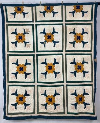 Hermoso edredón multicolor vintage hecho a mano con motivo floral retazos 215x180 cm - Imagen 1 de 4