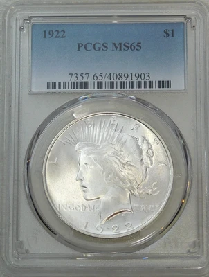 1922 Peace Silver Dollar PCGS MS65 Frosty White Just Graded New Holder PQ #Q247L - Image 1 of 4