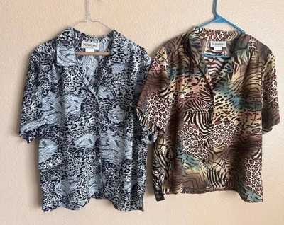 Prendas para el torso Donnkenny para mujer vintage con cuello abotonado manga corta XLP Foto 1 de 4