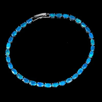 Pulsera de plata de ley 925 ovalada ópalo azul 5x3 mm joyas de piedras preciosas naturales 7,5 pulgadas Foto 1 de 4