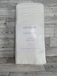 New Set Of 2 Nestwell Soft & Cozy King Pillowcases Coconut Milk White 100% Rayon - Picture 1 of 2