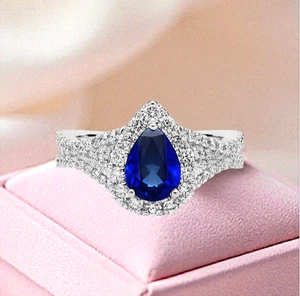 3.50 Ct Pear Cut Blue Sapphire Engagement Ring 950 Platinum Certified Lab Grown - Picture 1 of 8