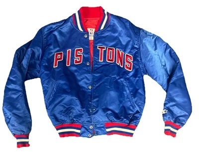 Chaqueta de bombardero de nailon azul Detroit Pistons Starter de la NBA Authentics de la década de 1990 grande para hombre Foto 1 de 4