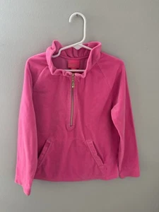 Girls Lilly Pulitzer Pink 1/2 Zip Long Sleeve Sweatshirt Ruffle Neck Size L 8-10 - Picture 1 of 15