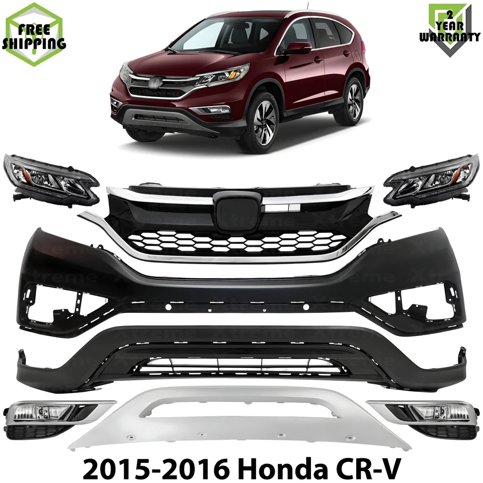 Front Bumper Cover Primed Plastic & Headlights Kit For 2015-2016 Honda CR-V - Imagem 1 de 4