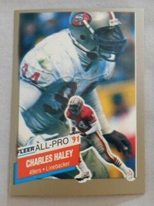 1991 Fleer Error Football Card Charles Haley  on front Bobby Humphrey on back