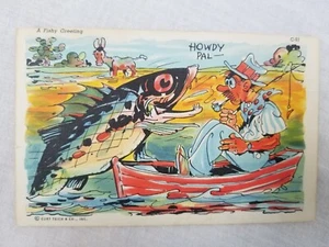 VTG Linen Joke Postcard Featuring Massive Fish Posted Aug 1941 Wisconsin - Picture 1 of 4