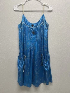 Diane Von Furstenburg Blue leaf shimmery silk slip dress size 6 - Picture 1 of 7
