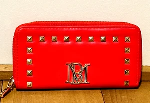 BM MISCHKA Red Wallet Zip Cards Badgley 7.5" x 4" Faux Soft Vegan Leather - Picture 1 of 10