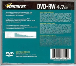 Memorex DVD-RW 4.7 GB data 1X - 2X or 120 minute video - Picture 1 of 1