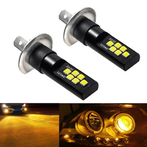 New 2x H1 Amber Yellow LED Bulbs Bright Upgraded SMD 3030 High Beam Replacement - Picture 1 of 10