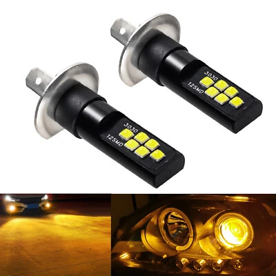 New 2x H1 Amber Yellow LED Bulbs Bright Upgraded SMD 3030 High Beam Replacement - Image 1 of 4