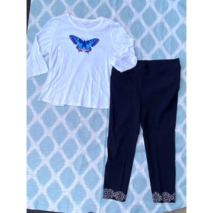 Coldwater Creek Butterfly Top 3/4 Arm Rundhals T-Shirt XL - Bild 1 von 13