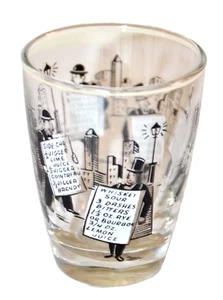 Vintage Libbey Sandwich Board Men Cocktail Recipe Glass Skyline MCM - Picture 1 of 7