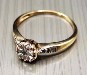 Vintage 9ct Gold Diamond Solitaire with Accents Engagement Ring, Size R 1/2 - Picture 1 of 10