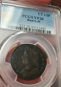1785 Connecticut Colonial Copper Rare Coin PCGS CERTIFIED Vf20 Bust Left - Picture 1 of 9