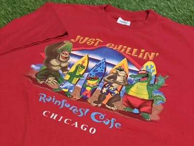 Camiseta Y2K Rainforest Café Chicago Talla L Roja Foto 1 de 4