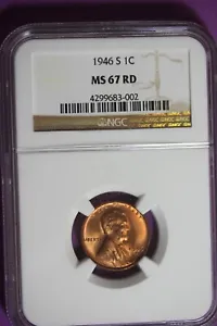 1946-S NGC MS67 RD Lincoln Wheat Cent!! #B33376 - Picture 1 of 2