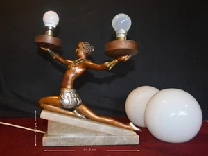 “HALF PRICE” original deco dancer figural lamp 1930s bronze spelter globe shades - Picture 1 of 18