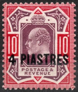 SG10 Sn:#10 1902 4 piastre Turchia Uffici Postali Britannici Re Edoardo VII, MH HH - Foto 1 di 2