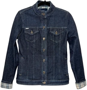 Burberry London Women's Size 4 Denim Jacket Nova Check Trim Blue Jean Buttons - Picture 1 of 16