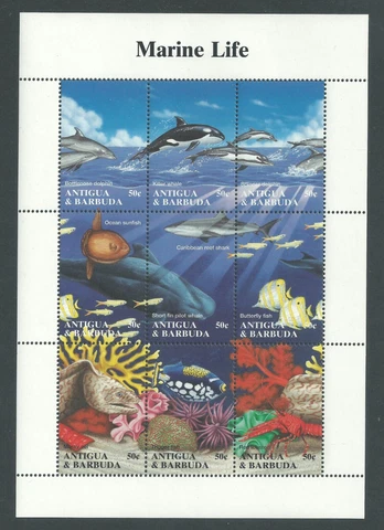 Antigua & Barbuda Scott # 1806a-i MNH Sheet Marine Life 1994 Cover