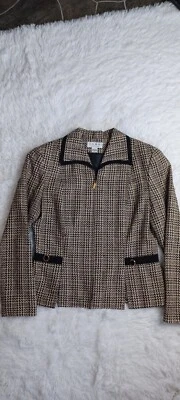 Chaqueta Blazer Shomi 100% Seda Pata de Gallo Mujer Talla 10 Negra y Crema Profesional Foto 1 de 4