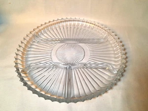 Piatto vintage Heisey RIDGELEIGH 10” diviso 4 parti Relish vetro pressato pesante USA - Foto 1 di 5