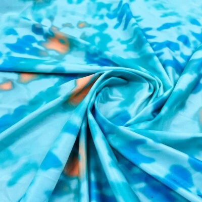 Tie Dye Blue Print Nylon Spandex Fabric 4 Way Stretch By Yard - Image 1 of 4