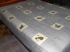Vintage Handmade Kitty Cat Block Quilt Machine Pieced and Quilted Approx 77"x91" - Picture 1 of 14