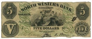 1860 North Western Bank, Warren, Pennsylvania veraltete 5-Dollar-Note (62829-1) - Bild 1 von 2