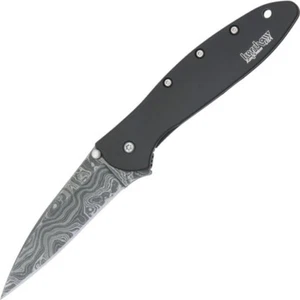 KERSHAW 1660DAMCKT LEEK ASSISTED KNIFE DAMASCUS STEEL BLACK STAINLESS HANDLE - Picture 1 of 2