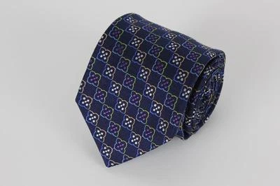 Corbata de seda platino XMI. Azul con floral púrpura y blanco Foto 1 de 3